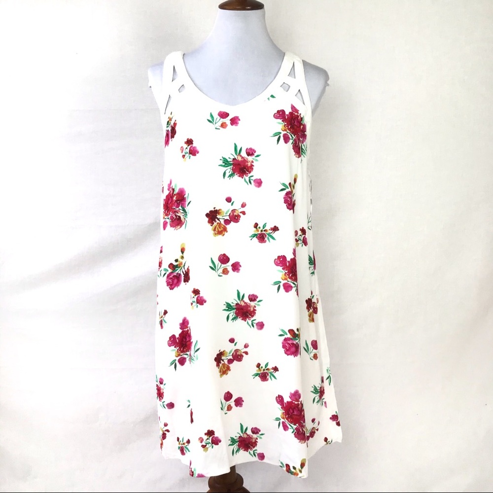 skies are blue sleeveless floral tent dress large